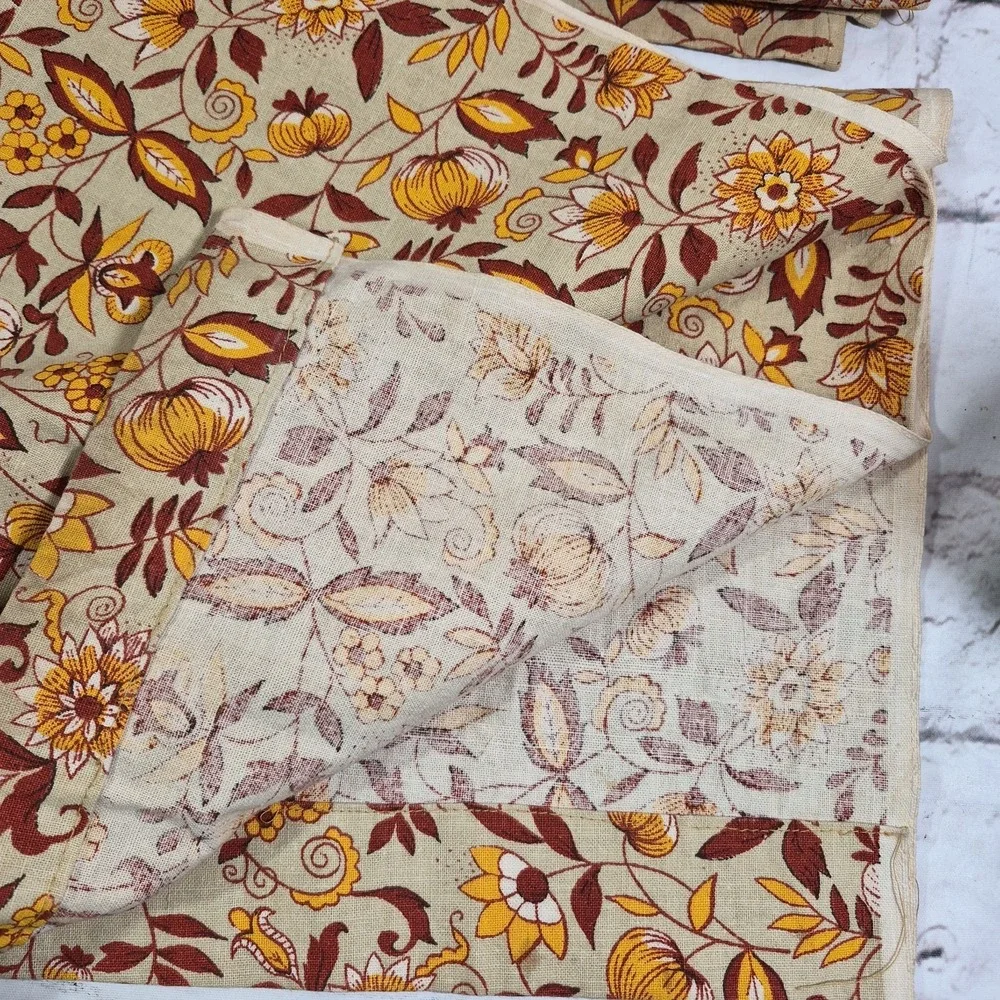 Vintage 70s Curtains Or Matching Tablecloths 2 Harvest Colors Handmade 27